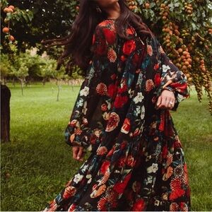 Ivy City Co Black and Red Floral Maxi Dress